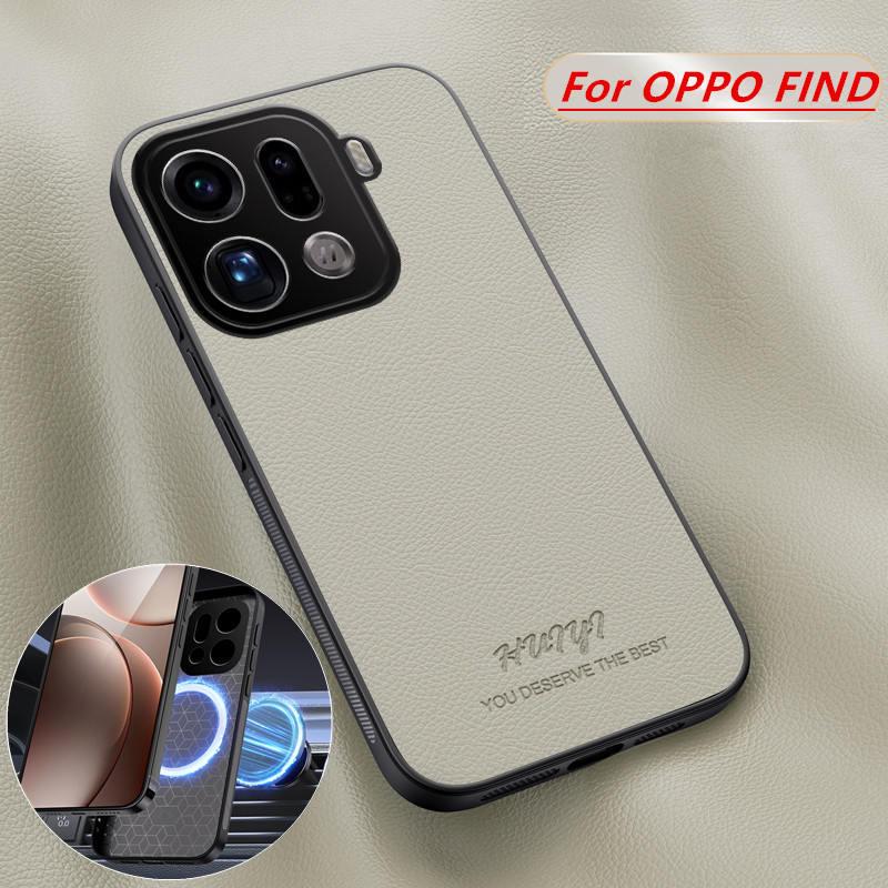 Oppo Find X8 - Lüks Dahili Mıknatıslı Deri Manyetik Telefon