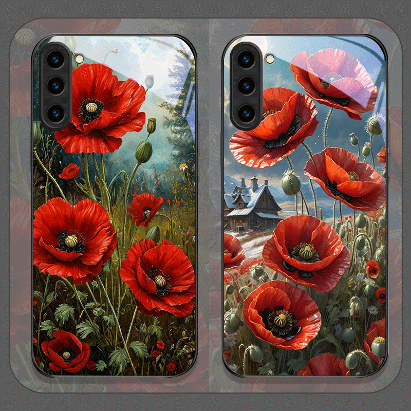Samsung Galaxy S25 - Retro Gelincik Çiçeği Çiçekleniyor Sıcak Kırmızı